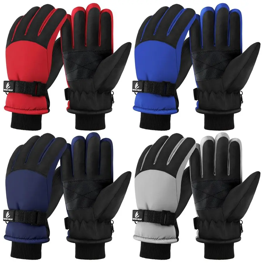 

Зимние водонепроницаемые перчатки для катания на лыжах для мальчиков и девочек, теплые, регулируемые, с аксессуарами для холодной погоды