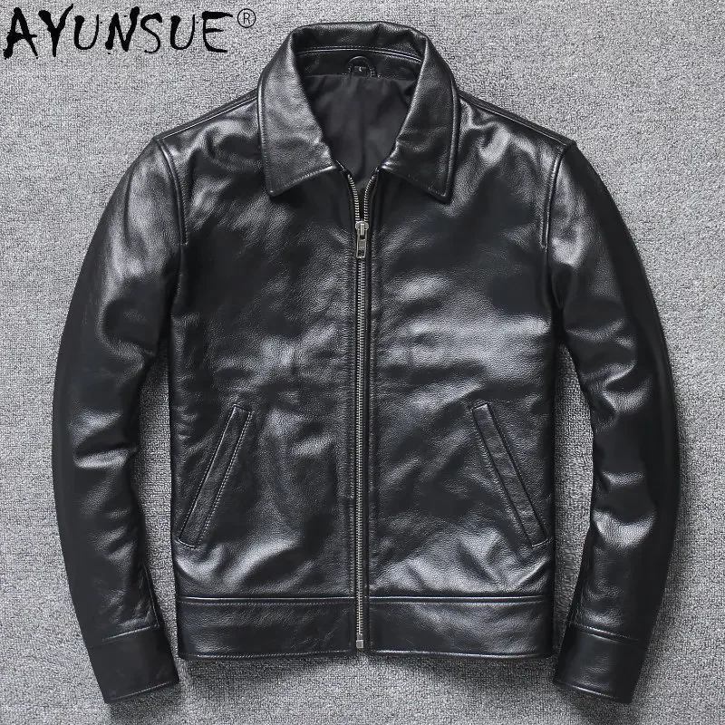 

AYUNSUE Real Cow Leather Jackets for Men New Spring Autumn Genuine Leather Jacket Fashion Leather Coat Lapels Veste Homme SGG