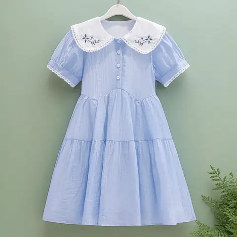 Toddlers Dresses For Girls Children's Dress Summer Cotton Kids School Costumes Short Sleeve Baby Vestidos 4 5 6 8 9 10 12 Years
