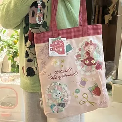 2024 Kawaii Cute Disney Shelliemay Gelatoni Canvas Bag Handbag Large Capacity Tote Bag Commute Shopping Portable Gift For Girls