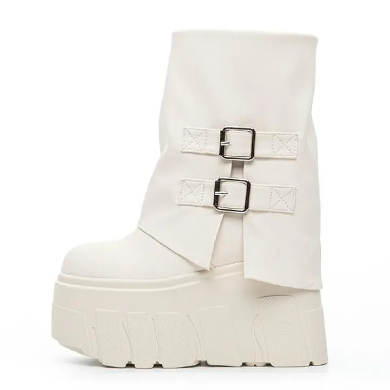 

High Quality 14CM Ankle Booties Shoes Natural Genuine Leather Boots Women Motorcycle Boots Platform Ladies Fashion Botas Autumn