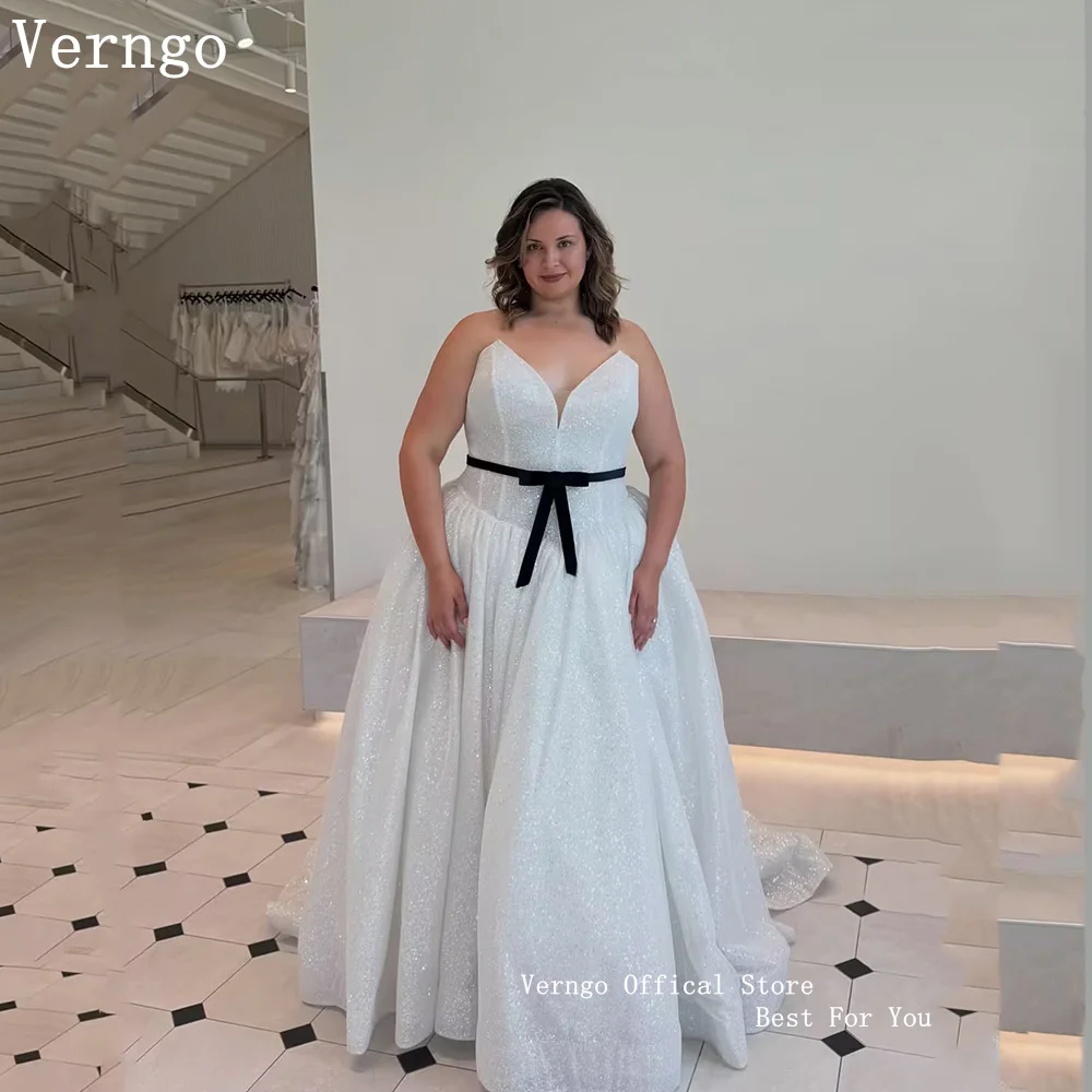 Verngo Plus Size Spaghtti Straps Wedding Dress Shiny Princess Royal Floral Bridal Gownsvestido feminino casamento 2027Customzied