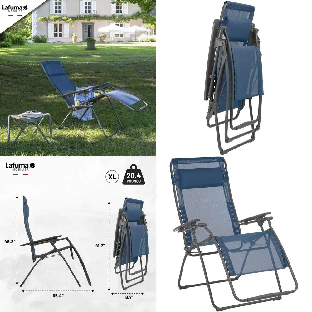 

Портативное эргономичное стальное кресло-шезлонг для улицы с подушкой, цвет океанский синий, Zero Gravity