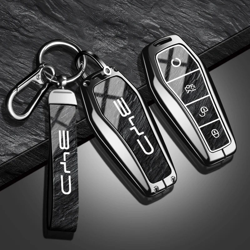 Car Key Case Cover for BYD Song Plus Atto 3 Han EV Tang DM Qin Seal Dolphin Leather Metal Remote Fob Holder Keychain Accessories