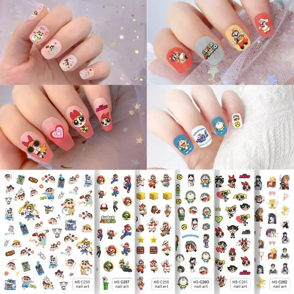 Powerpuff Girls Nail Stickers Accessories Kawaii Anime Figure Cute Cartoon Decal Nail Supplies Art Nail Parts Decoration