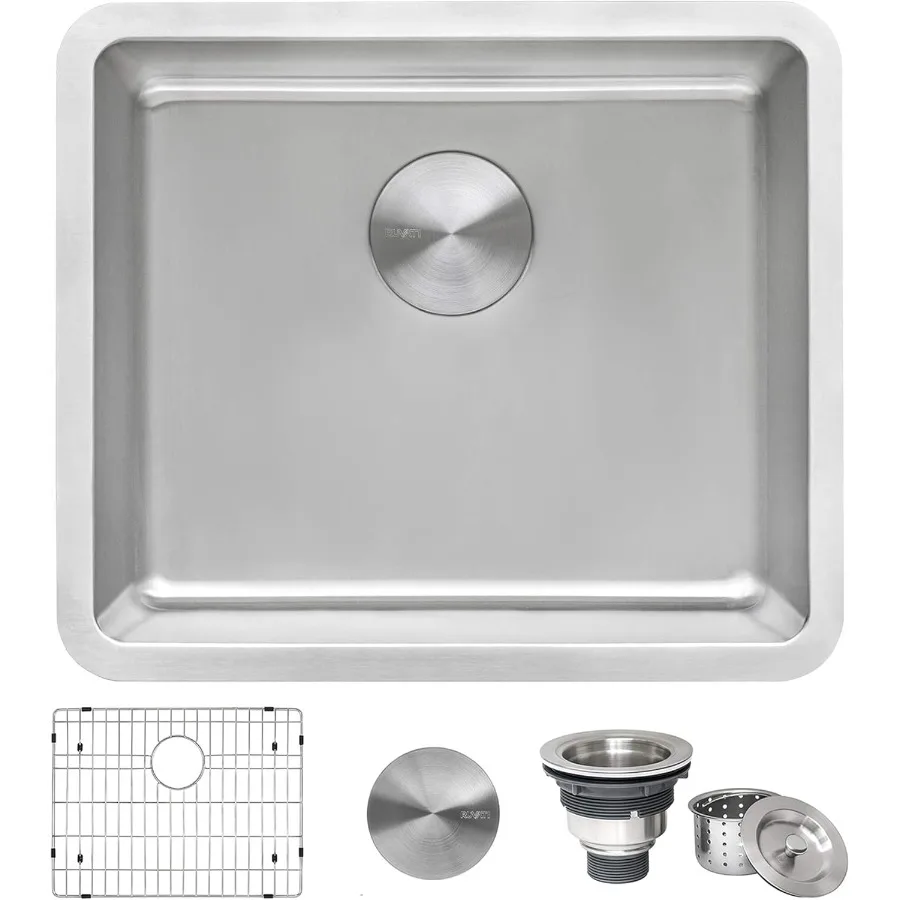 

20-inch Undermount Bar Prep Kitchen Sink with Single Bowl Design in 16 Gauge Stainless Steel Featuring Brushed Finish to Hide S