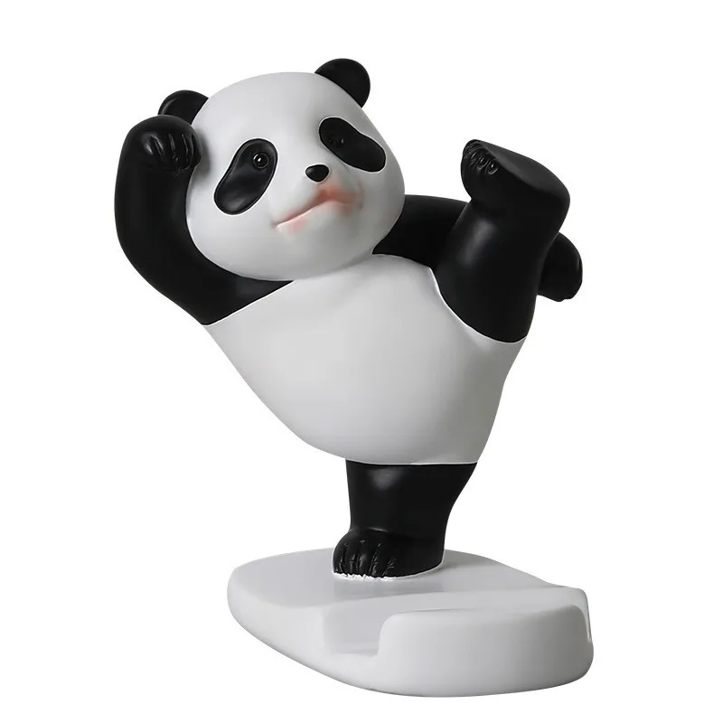 Panda Figurines For Interior Universal Cell Mobile Phone Stand Holder Modern Resin Sculpture Statue Home Office Desk Decor