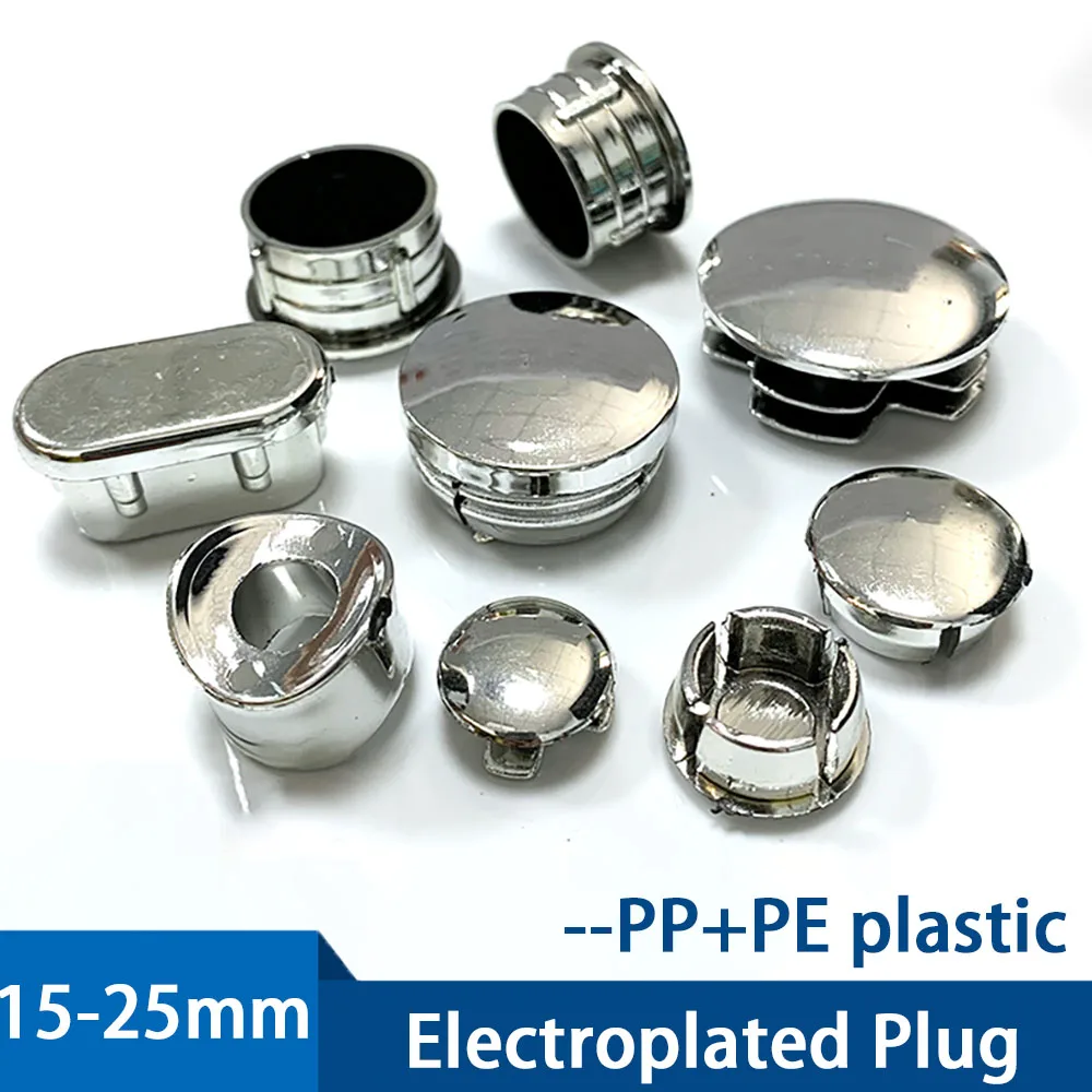 

1Pcs lectroplated Plastic Plug Silver Round Pipe Plugs Bung Insert Stopper Stainless Steel Tube Blanking End Cover Caps OD 10-25