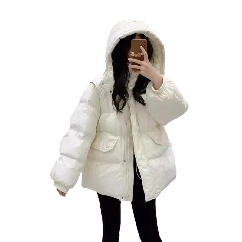 Long Casual Loose Padded Women's Coat with Waist-closing Hooded in Winter 2025 in Korean Version