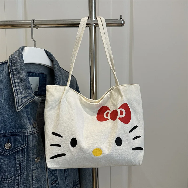 

sanrio Niche Design Cute hello kitty Canvas Bag Casual Large Capacity One Shoulder Messenger Bag Fashion Handbag Women