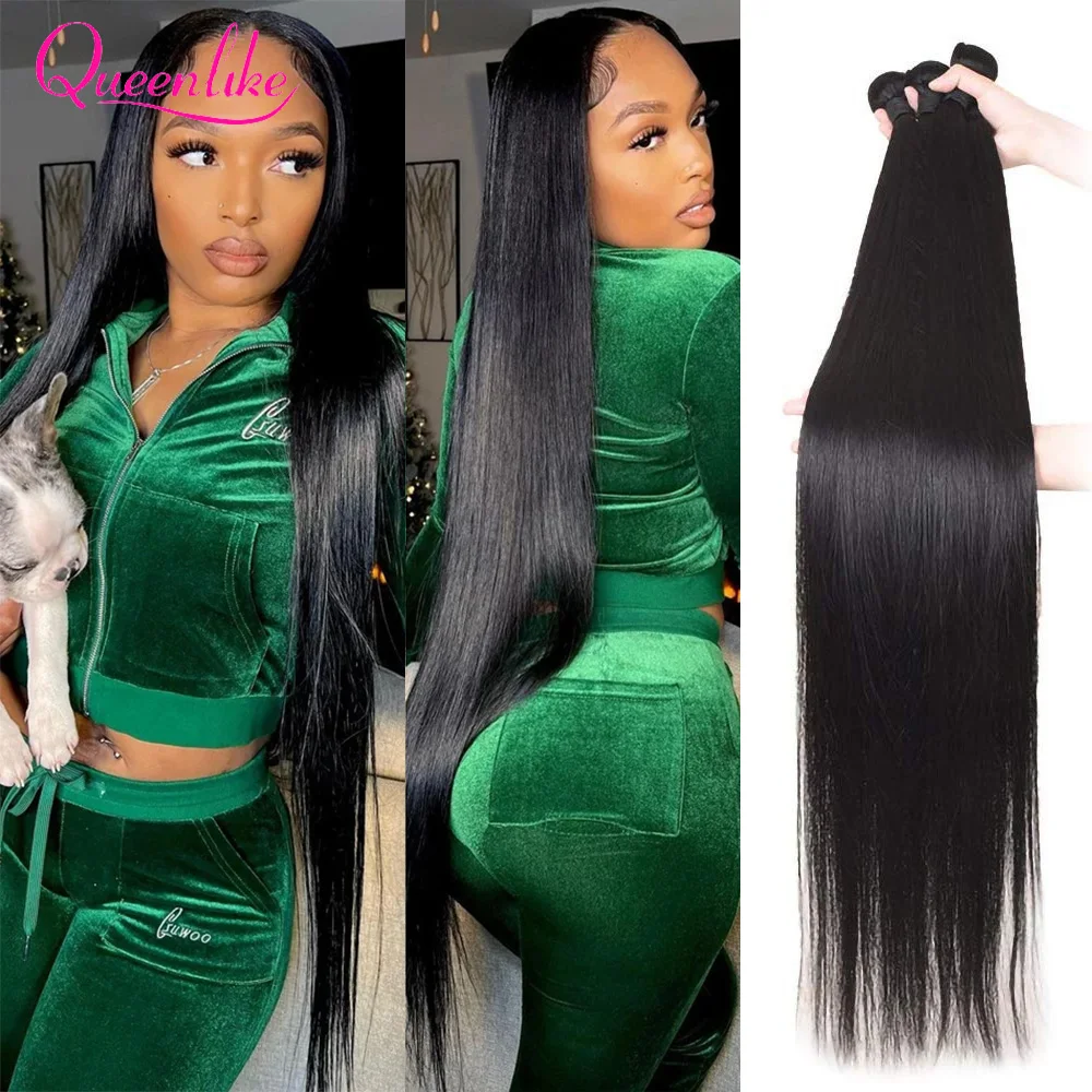 Queenlike 30 38 40 inch Straight Human Hair Bundles Brazilian Raw 10A Human Hair Top Quality Hair Extensions for Women