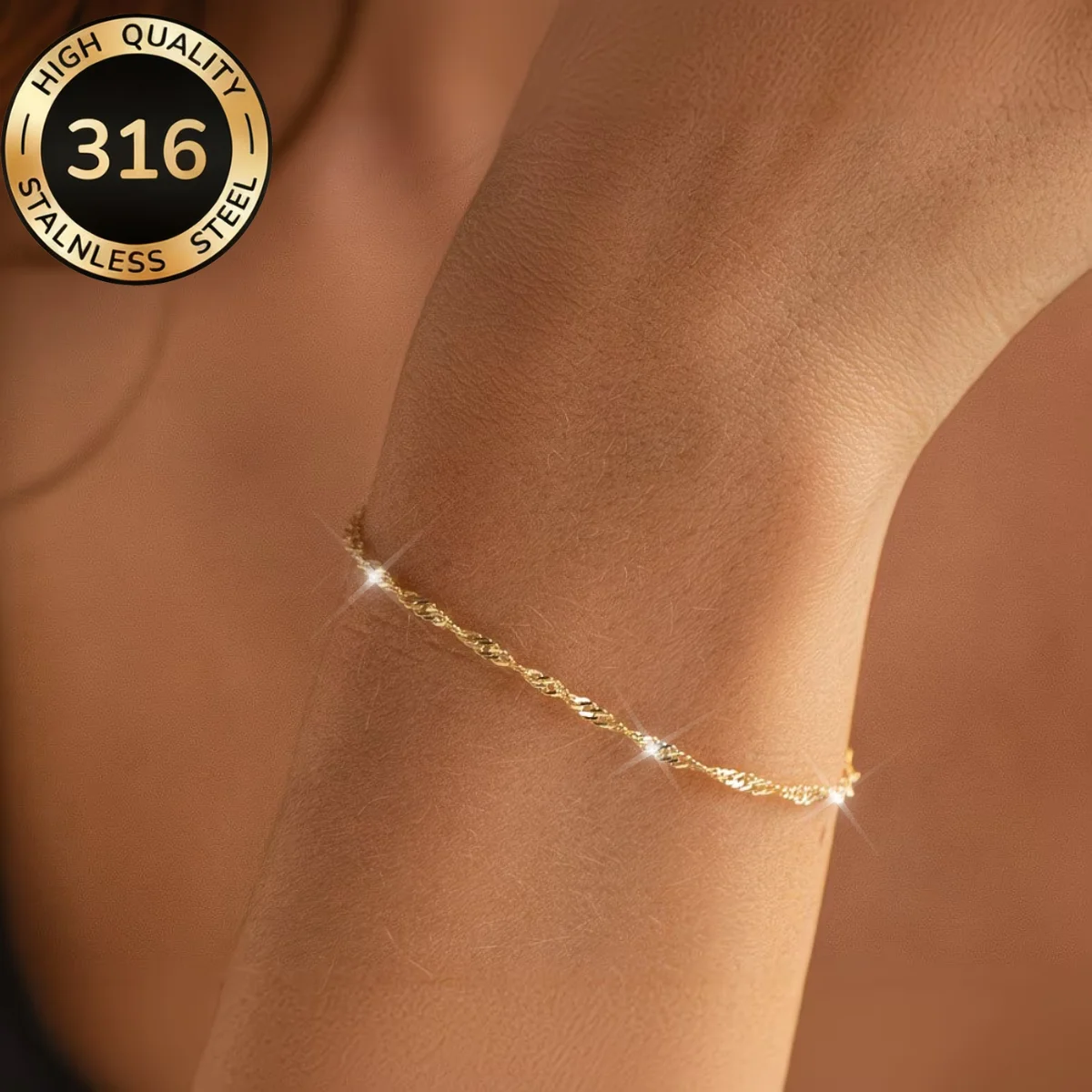 Edelstahl-Armband mit einfacher Wasserwellen-Kette, modischer Bohemian-Chic-Armschmuck, Geschenk für Freunde, geeignet für den täglichen Gebrauch von Frauen.