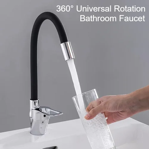 Imagen 2 del producto Grifo de tubo de silicona para fregadero de cocina, grifo mezclador de agua fría y caliente, manguera Flexible giratoria de 360 grados, montaje en cubierta, orificio único