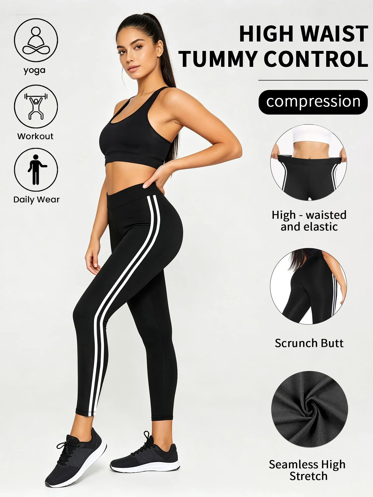 Womens Buttery Soft Workout Leggings Side Stripes High Waisted Cropped Yoga Leggings for Workout Gym
