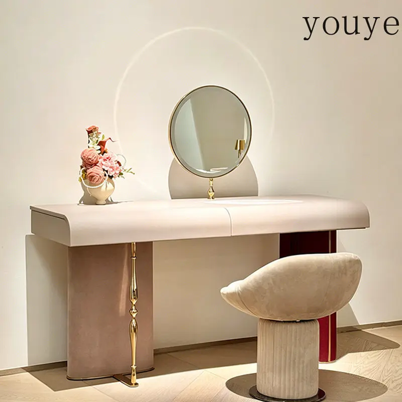 Luxury Italian minimalist dresser villa home master bedroom velvet mirror makeup table large capacity storage