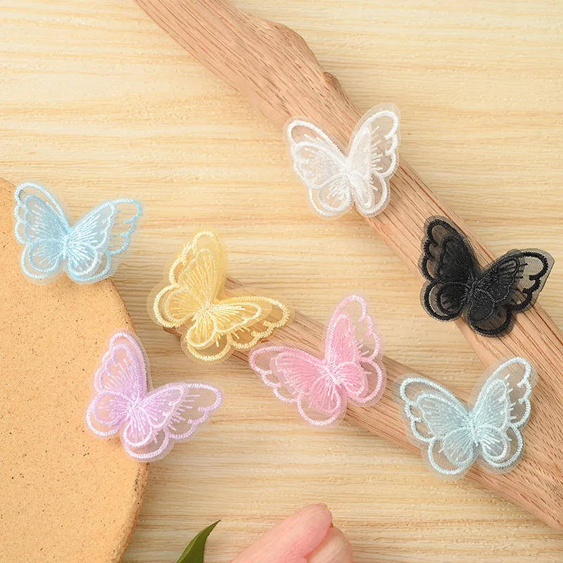 10pcs 5*4cm Double Layer Mesh Lace Butterfly  Patches Appliques For Clothes Sewing Supplies DIY Hair Clip Accessories