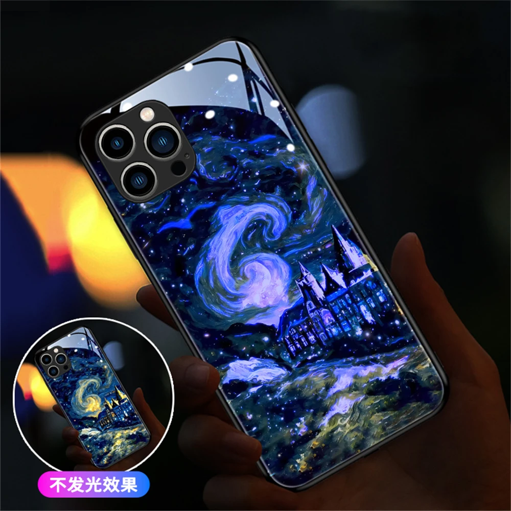 

Starry Sky Castle LED Flash Phone Case For Samsung S10 S9 Note9 10 20 A54 A53 A52 A14 A50 A73 A72 A71 A33 Light Up Glass Cover