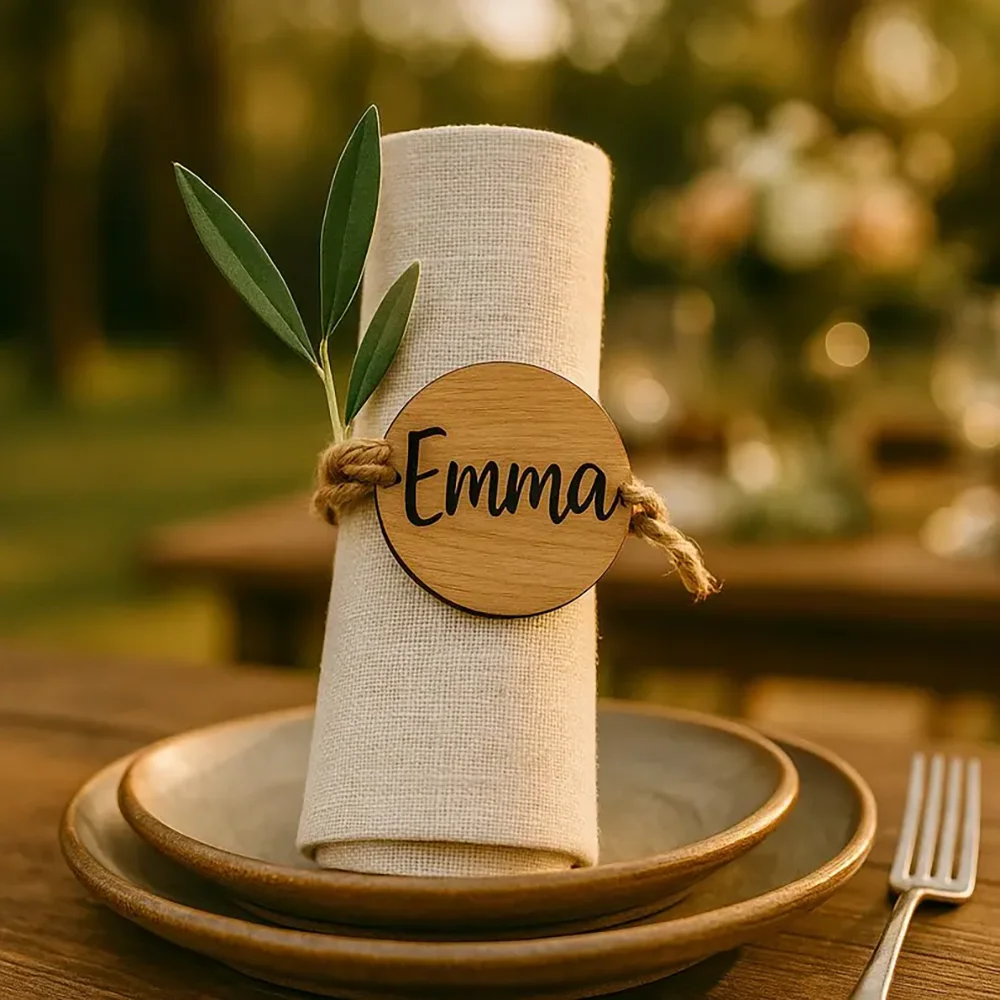 

Personalized Wooden Name Tag Napkin Ring Special Wedding Place Card Boho Table Decor Place Setting Name Tag Gift Bridal Shower