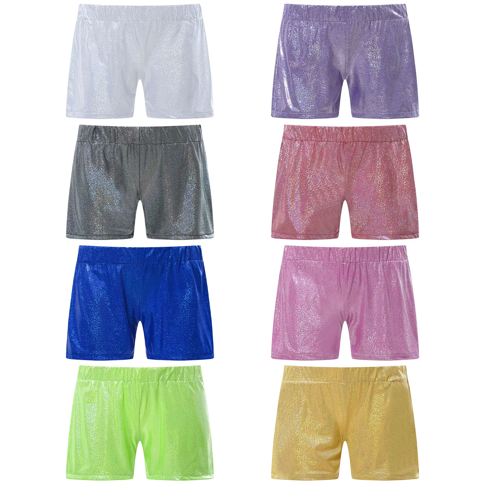 

Kids Girls Shorts Bottoms Gymnastic Ballet Dancewear Metallic Shiny Elastic Waist Shorts for Yoga Sport Cheerleading Performance