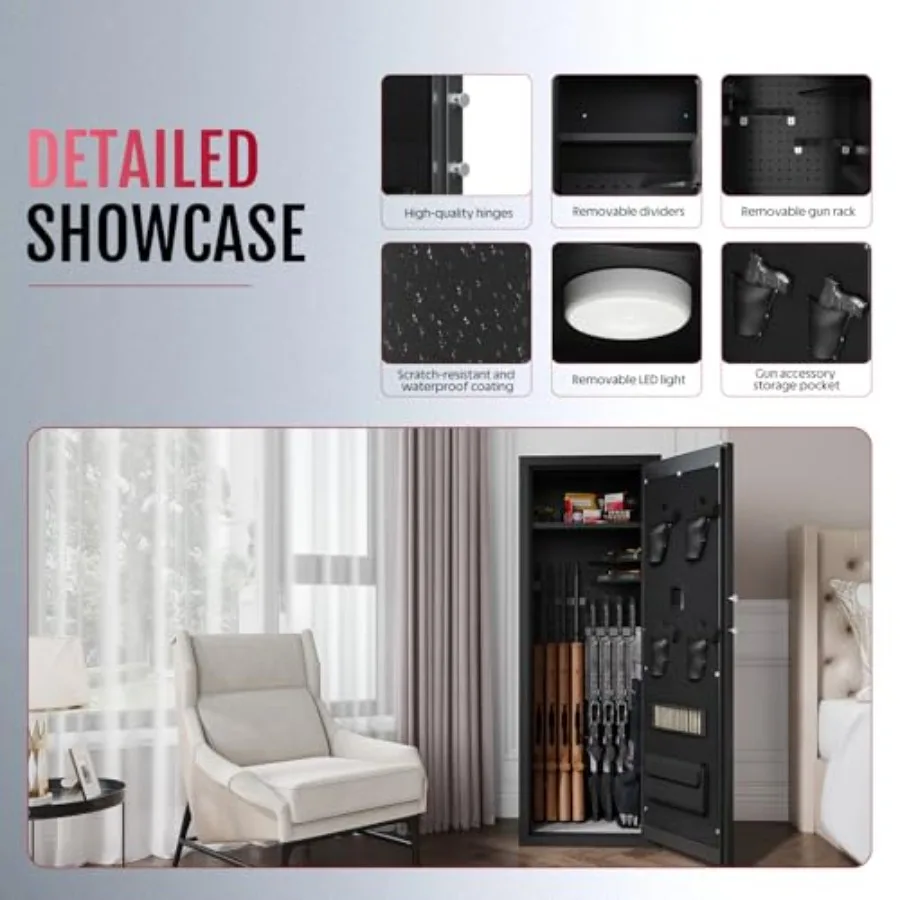 1215 Waffentresor, biometrische Waffentresore für die Sicherheit zu Hause, mit Waffenregalen und abnehmbaren Regalen, ideal zum Aufbewahren von Gewehren und Pistolen D