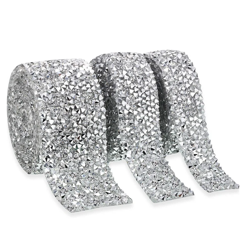 Crystal Rhinestone Ribbon, Bling Ribbons Roll Banding Belt Wrap For Wedding Cakes Birthday Crafts Decorations, 3 Rolls