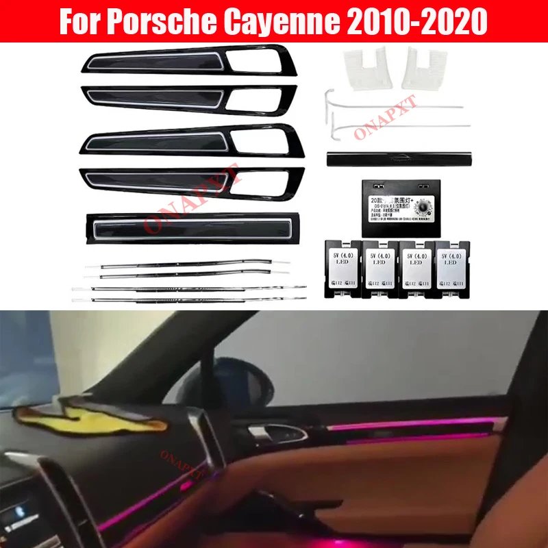 

Декоративная панель для Porsche Cayenne 2010-2020, 64-цветсветодиодный светодиодная атмосферная лампа, комплект окружающего света с подсветкой