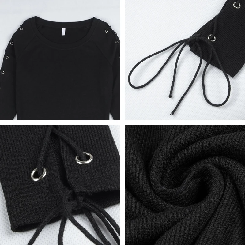 Bella Philosophy feminino outono inverno manga longa lado rendas bandagem vestido de malha vestidos elásticos sexy vestido fino