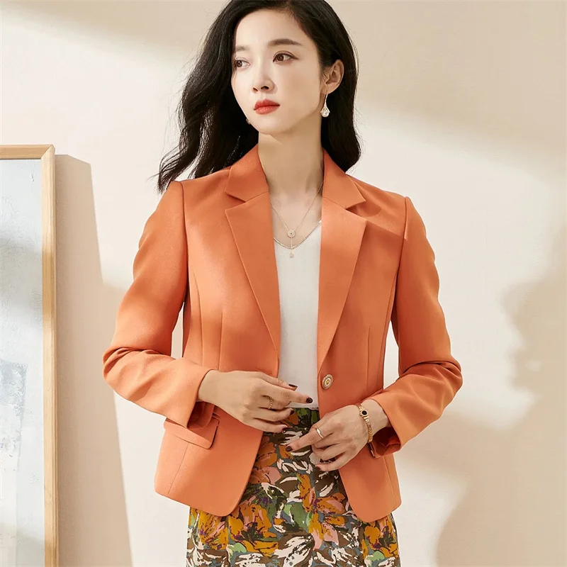 High Quality Solid Color Jacket for Fomen Spring/Summer 2023 New Fashion Temperament Short Coat Orange Fitting Slimming Blazer