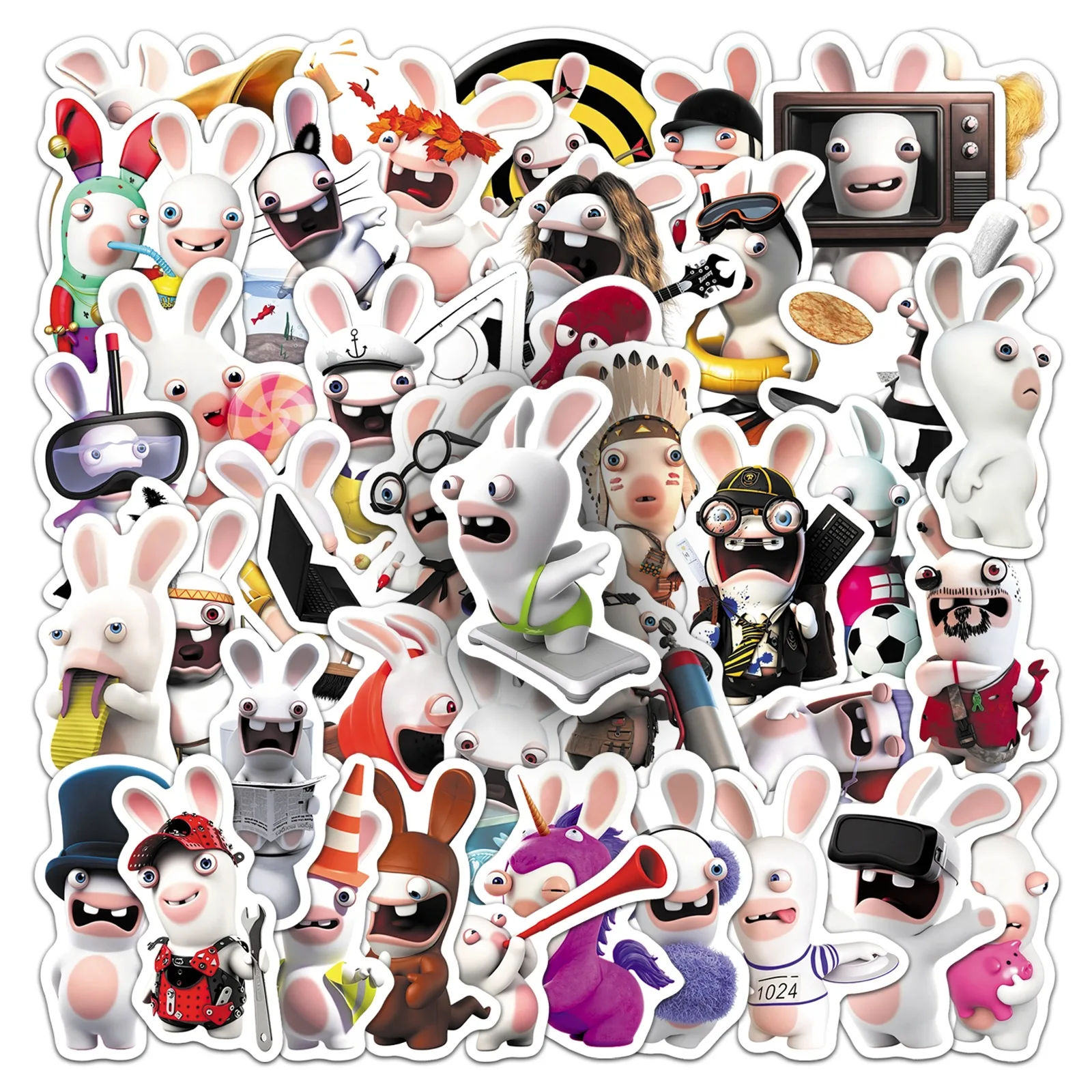 50PCS Rabbids Graffiti Stickers Funny Rabbits Cartoon Decal DIY Luggage Phone Guitar Scrapbook Cup Fridge Waterproof Stickers