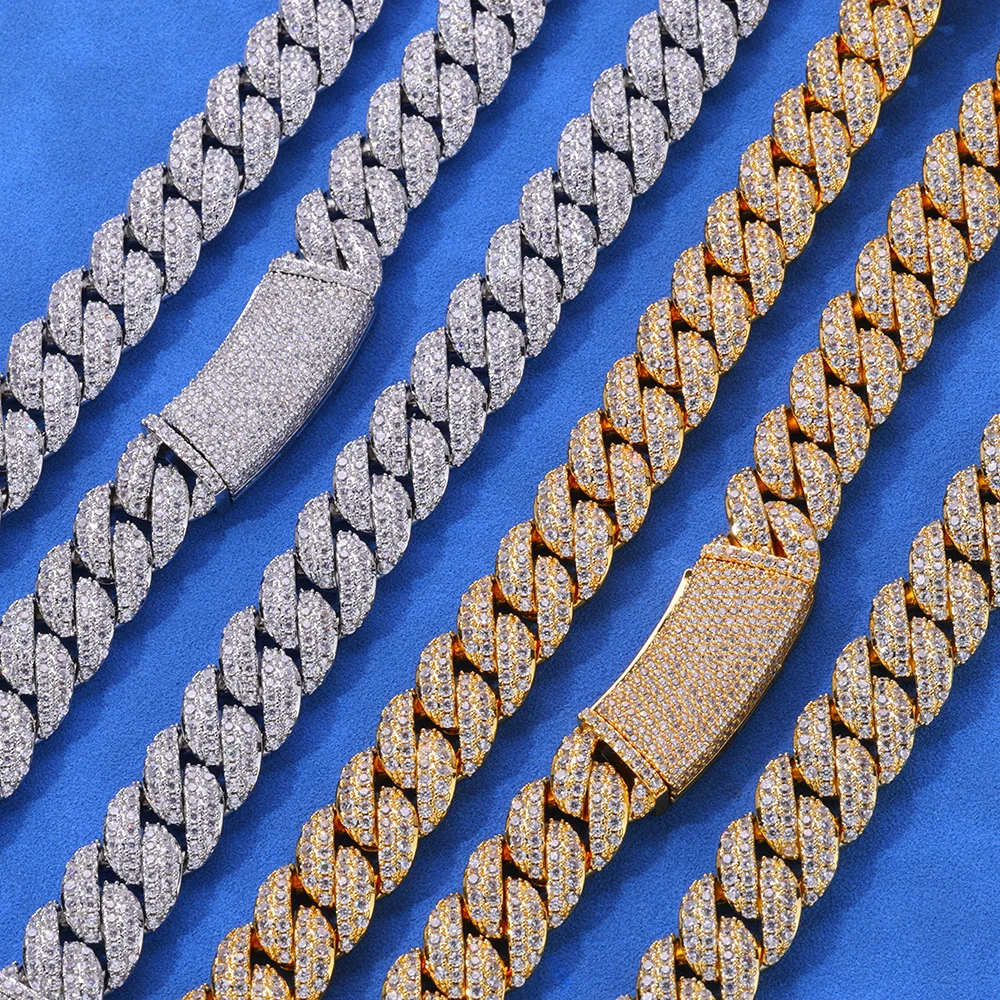 

HHIOK Exquisite 13mm Iced Cuban Chain 5A Cubic Zirconia Gold Plated Fashionable Hip Hop Style Men's Jewelry Necklace