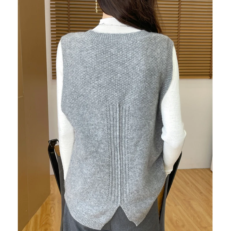 New ladies 100% pure wool round neck vest chic tuxedo vest autumn winter sleeveless DIY vest loose short knit sweater women\'s