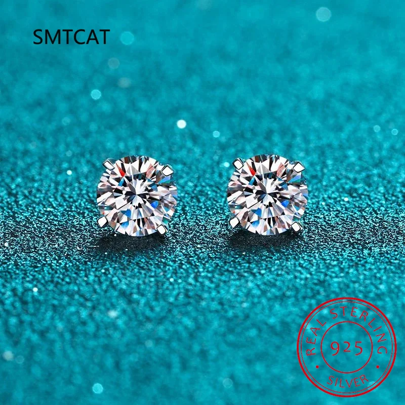 Brincos de pedra preciosa de moissanite de 1,0 quilates 5 mm para mulheres joias finas de prata esterlina 925 sólida