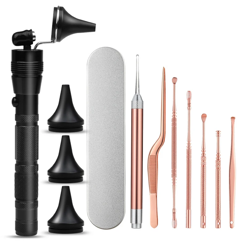 Earwax Removal Light LED Flashlight Ear Wax Remover Picker Earpick Nose Tweezers Forceps Spoon Picks Wax Cleaning Tool A3