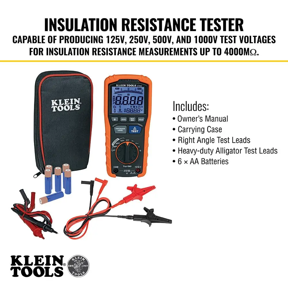 Professional Insulation Tester Multimeter, 4000MΩ Resistance, Auto-Ranging TRMS for Accurate Electrical Measurements