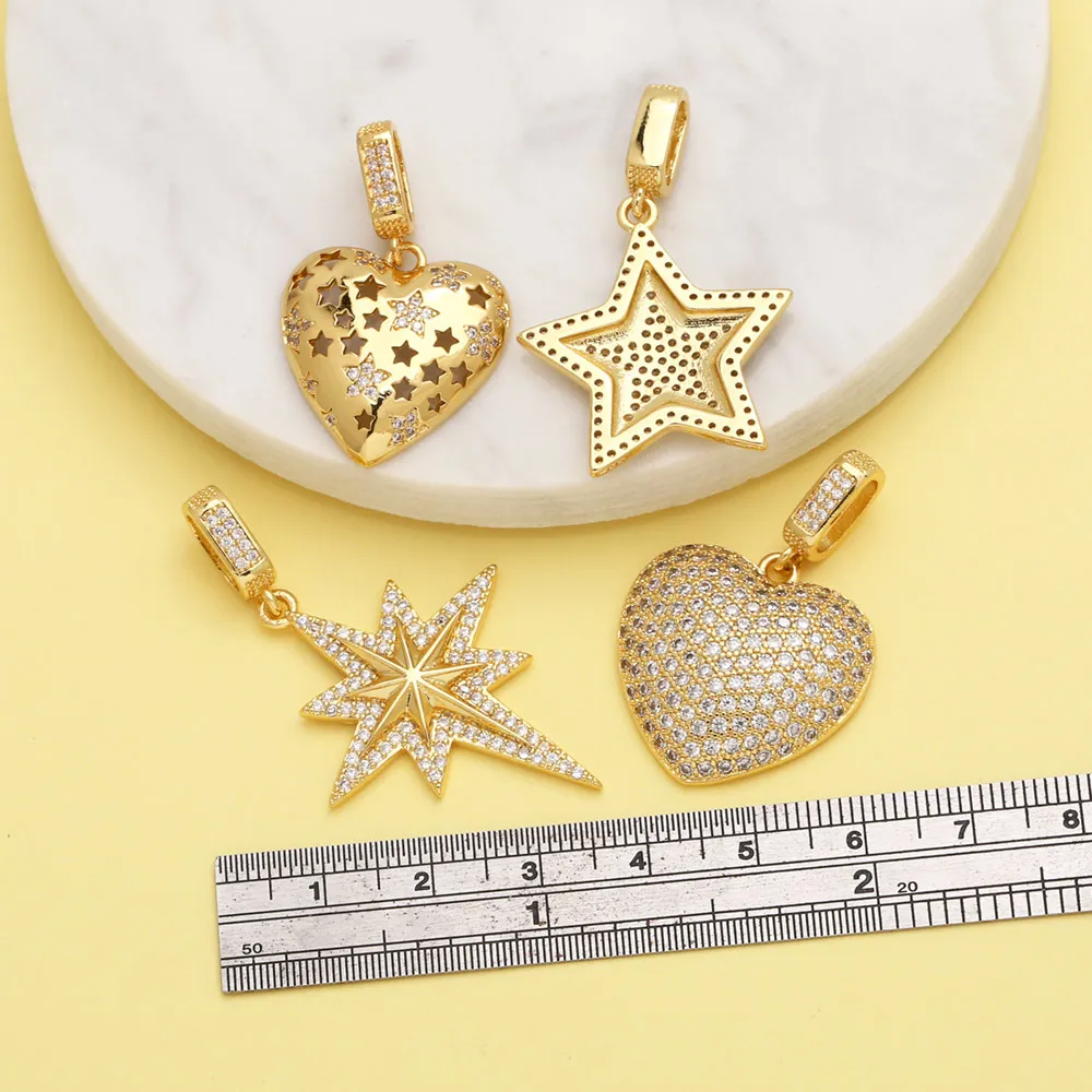 OCESRIO White Crystal Big Heart Pendant for Necklaces Copper Gold Plated Big Star Jewelry Making Supplies Wholesale pdtb604