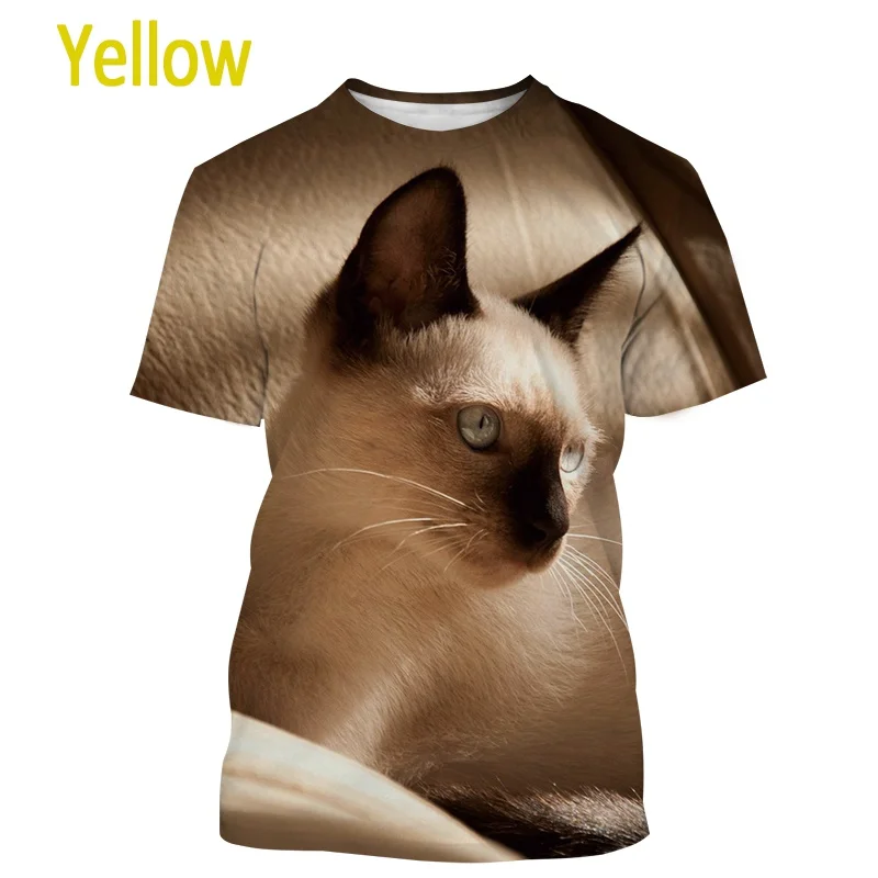 Woman Men Casual Fashion Short-sleeved Streetwear T Shirt Cute Pet Harajuku Top Siamese Cat Animal Print T Shirt New