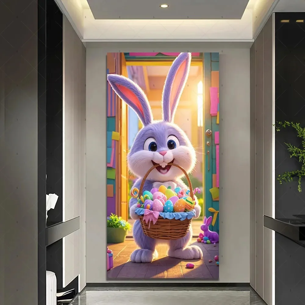 

Easter Egg Flower Rabbit Door Blessing Decoration Backdrop Cloth, Spring Easter Party Decoration Door Frame Photography Backdrop