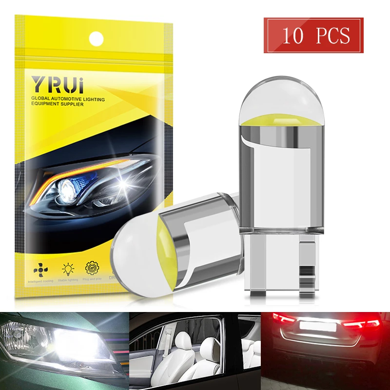 YiRui New LED 10X T10 Clearance Lamp  W5W COB 6000K  White Blue Red Interior Trimled Bulbs 12v