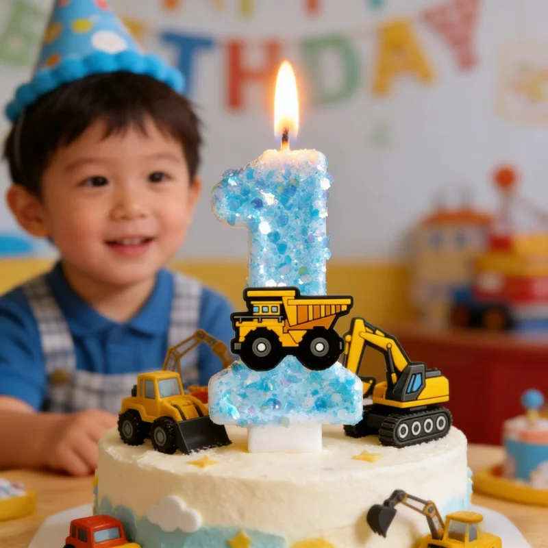 Baumaschinen-Kerzen Nummer 0-9 Geburtstagstorten-Deko Bagger Geburtstagsparty Tortendekoration Baby-Shower Spielzeug Geschenke