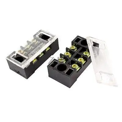 2 Pcs Dual Row 3P Screw Connector Barrier Terminal Block Cable Board 600V 15A