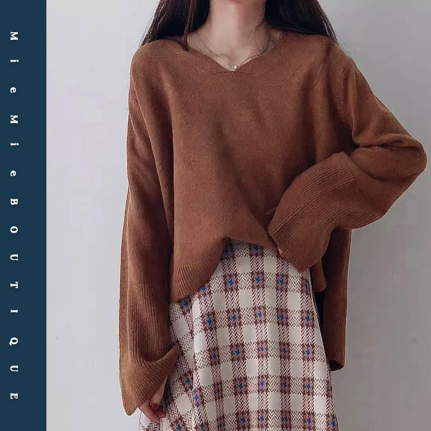 

Высококачественный вязаный ленивый свитер V-Ne Mink с длинными волосами, не свадьбы, однотонный, женский, модный, для поездок на работу, обычный S...