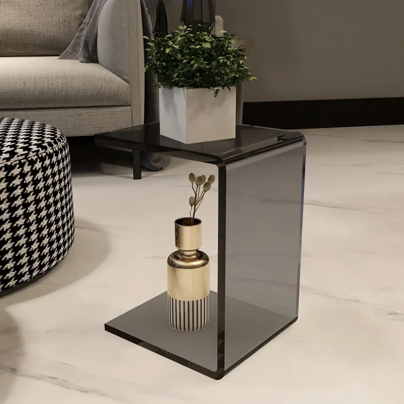 

Unique Nordic Style Luxury Side Table for Sofa, Modern Minimalist Coffee Table with Transparent Acrylic Corner