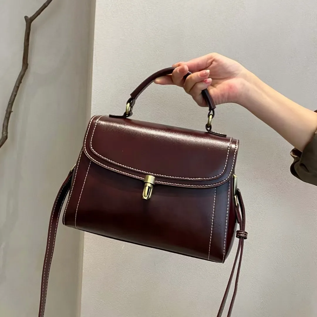

Faionable Large Capaci Soft Cowhide Vintage Square Bag Single oulder Crossbody Bag Women's Bag Casual Leisure Handbag
