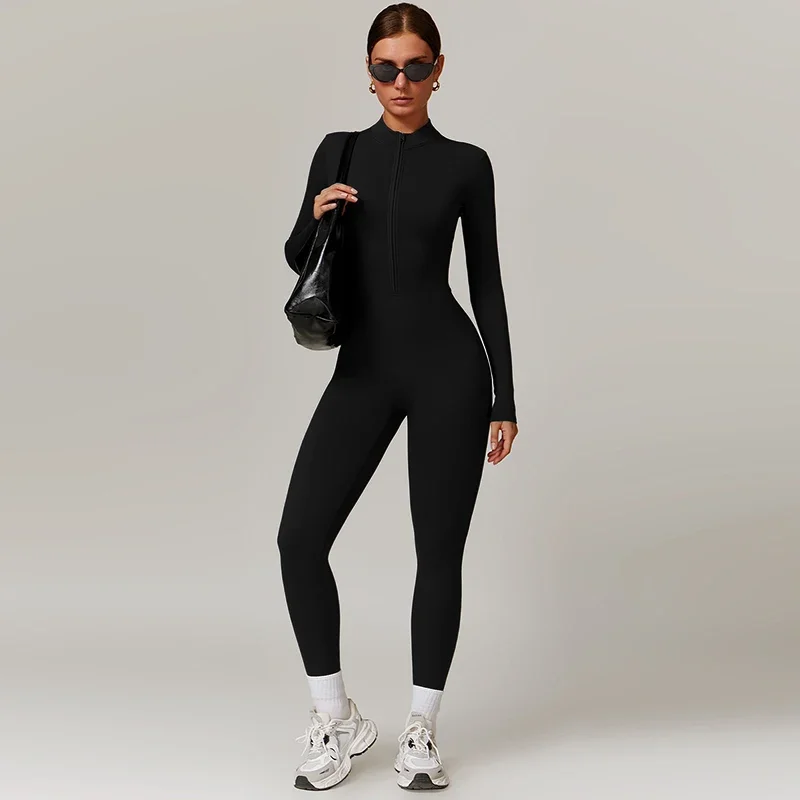 

Warm Plush Sports Jumpsuits Women's Tracksuit One-Piece Fitness Suit Winter Gym Sets Long Sleeves Black Exercise Bodysuit Woman