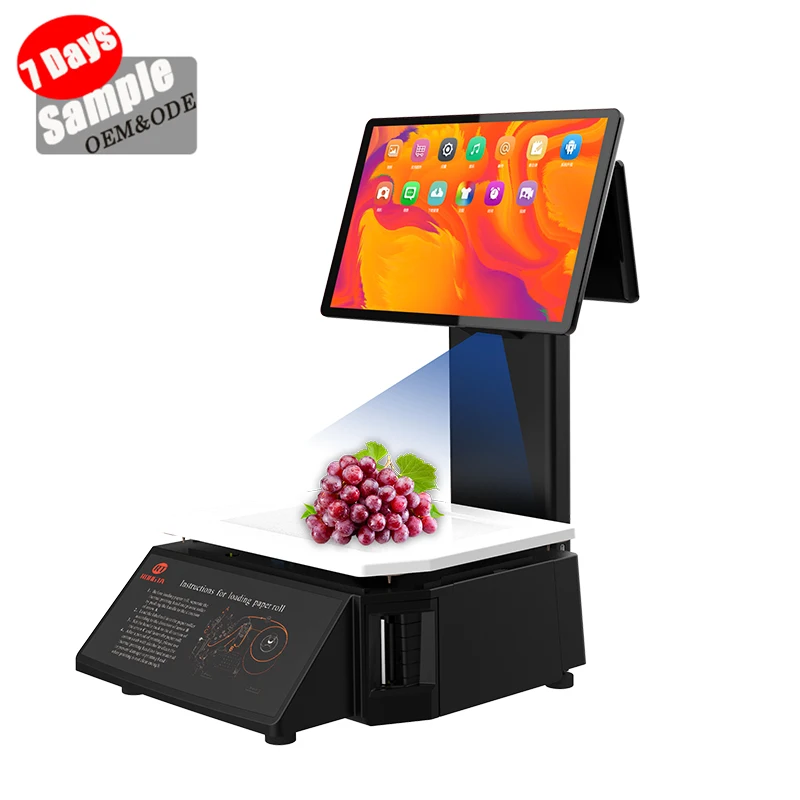2026 New AI Scale with Camera and App Touch Screen Scale Weighing Capacity 15KG/30KG for Supermarket Label Printer