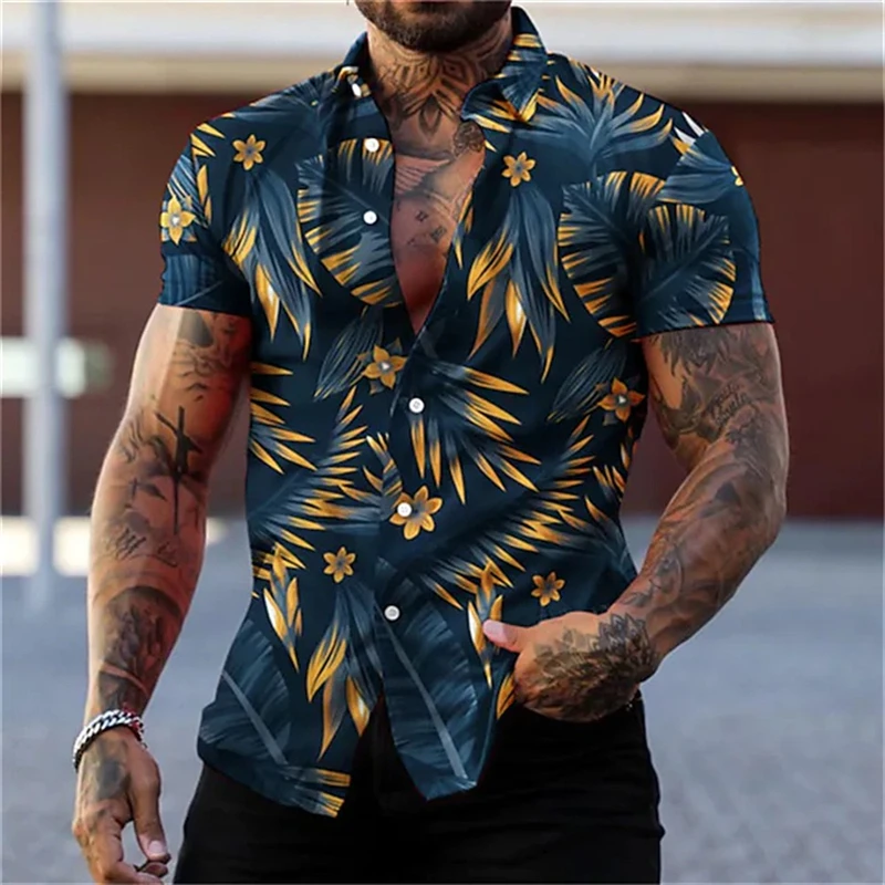 Leisure men\'s shirt 3D printed shirt outdoor vacation summer lapel clothing Hawaiian short sleeved clothing casual breathable