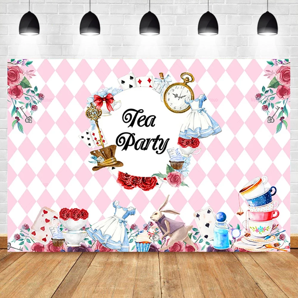 Alice in Wonderland Birthday Party Backdrop Decor White Rabbit Photo Customized for Kids Girls Boys Party Photo Props Supplies