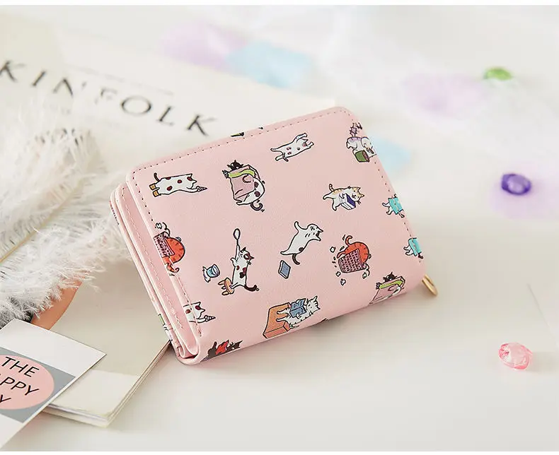 Womens Sweet Pink Kawaii Mini Bags Coin Wallets Women Cartoon Printed Money Bags Purse Card Holder Fashion Girls Foldable New