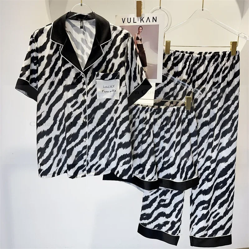 

Zebra Print Loungewear Sleepwear for Women Ice Silk Print Home Clothes 2025 Summer New Homewear Nightwear Female Outfit