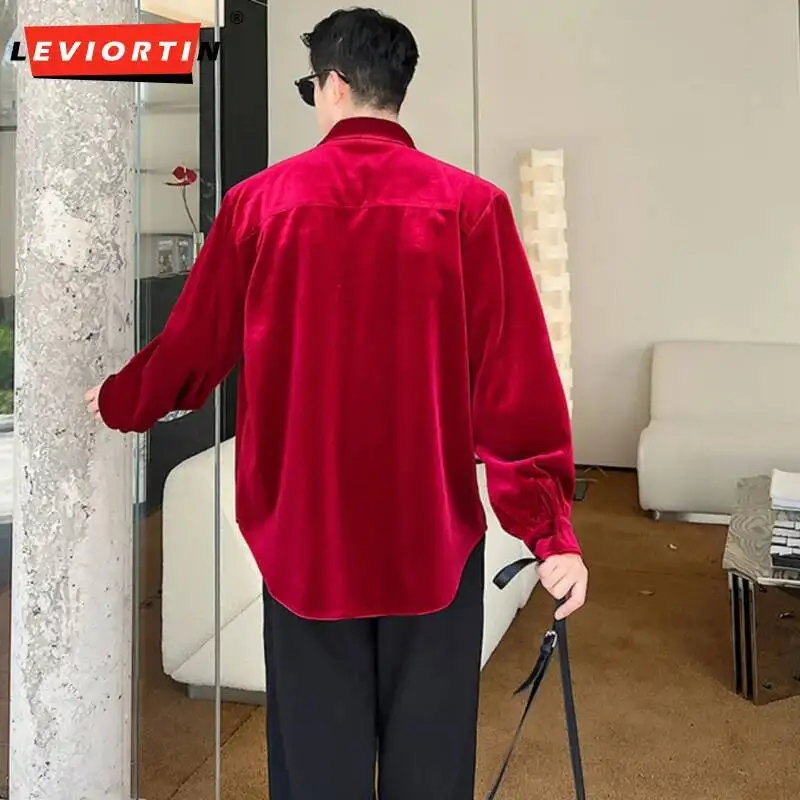 Camisa lisa de alta calidad para Hombre, ropa informal suelta con solapa sólida, Blusa de manga larga, Camisas informales de moda de estilo coreano para Hombre